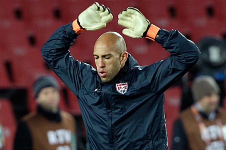 For American soccer fans, goalkeeper Tim Howard is Everton's most recognizable name. (Elise Amendola/AP file photo)