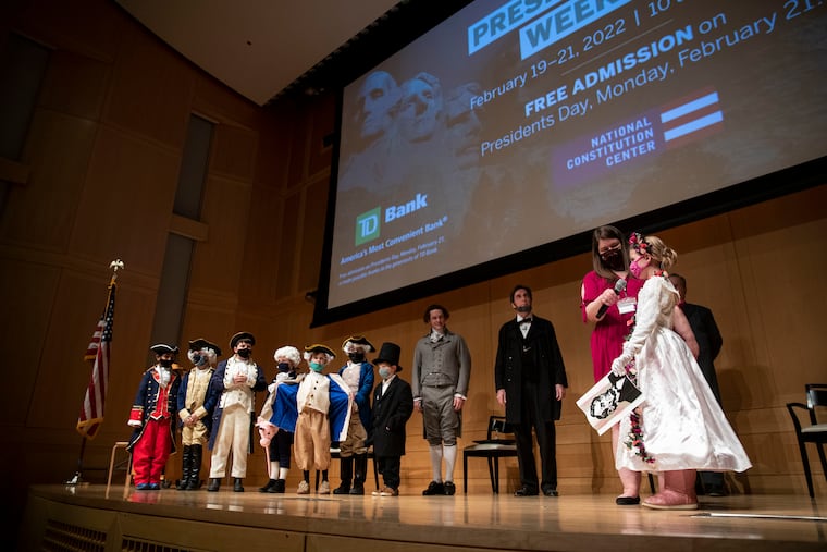 (right) Chloe O'Donnell, 8, of Ambler, competes as Mary Todd Lincoln, Abe Lincoln's wife. O'Donnell won the competition.