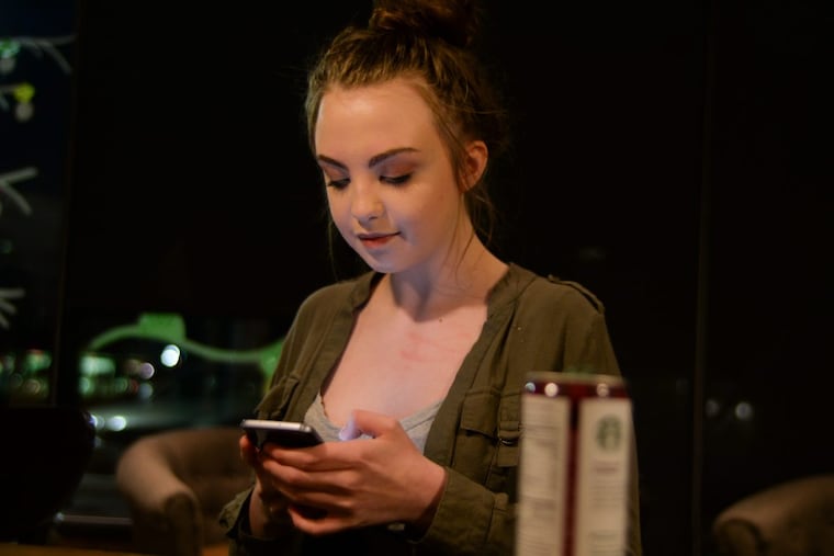 Leah Nepo, 14, of Media, is more comfortable sharing true stories from her life on her ‘Finsta.’