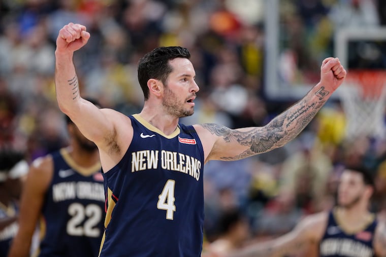 Pelicans guard JJ Redick celebrating during a victory last February.