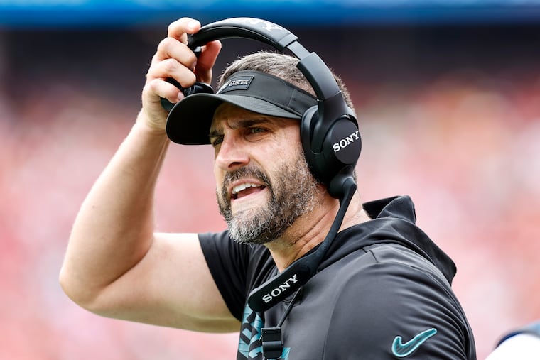 Eagles head coach Nick Sirianni yells at an official during the team's win over the Kansas City Chiefs Sunday.