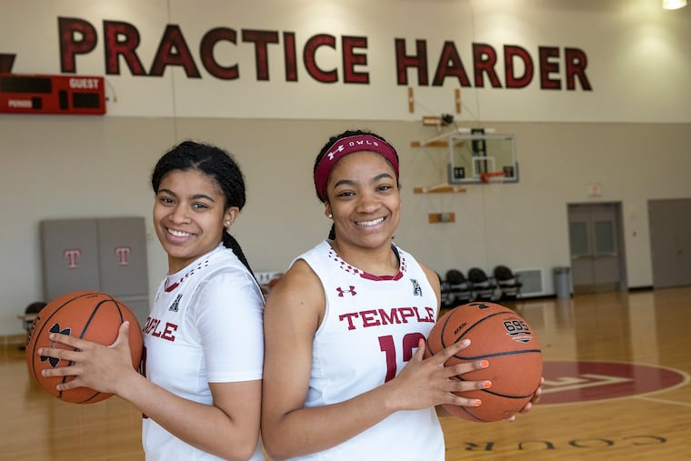 Sisters Nicolette Mayo (left) and Emani Mayo play for the Temple women's basketball team.