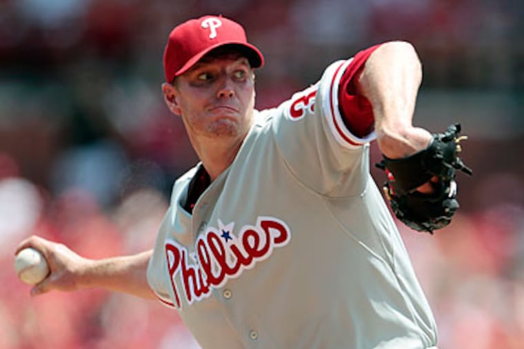 Roy Halladay pitched just two innings Sunday before being removed due to shoulder soreness. (Jeff Roberson/AP)