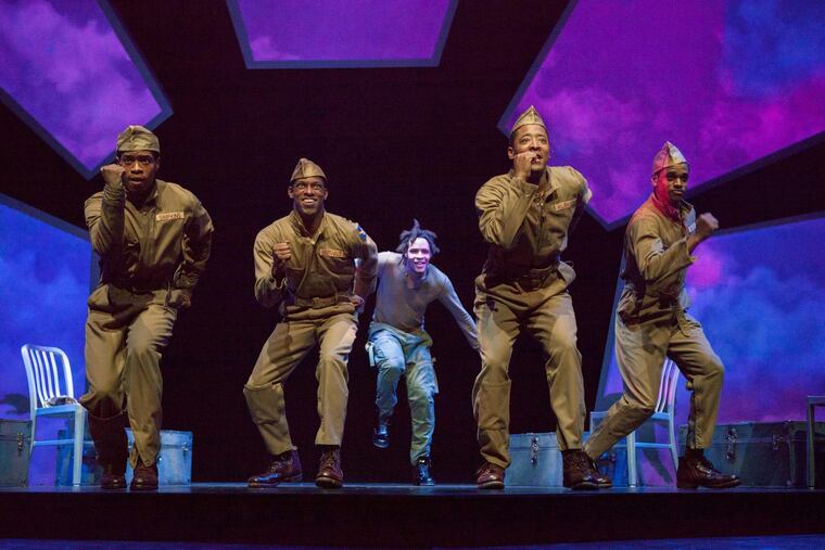 (Left to right:) Desmond Newson, Damian Thompson, Omar Edwards, Terrell Wheller, and Brooks Brantley in the 2016 production of "Fly" at the Pasadena Playhouse. "Fly" earned the award for best production at the Feb. 26 NAACP Theatre Awards.
