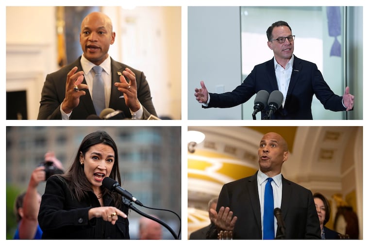 Gov. Wes Moore, of Maryland, Gov. Josh Shapiro, of Pennsylvania, U.S. Rep. Alexandria Ocasio Cortez, of New York, and Sen. Cory Booker, of New Jersey, were among the Democrats who Philly voters and officials see as leading the party.