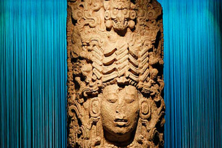 A replica of Stela A, Copan, Honduras, from an exhibit on the Mayans opening this weekend at Penn Museum. MICHAEL S. WIRTZ / Staff Photographer )