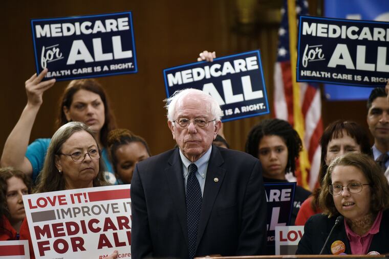 Democratic presidential candidate Sen. Bernie Sanders introduces the Medicare for All Act of 2019 on Capitol Hill on April 10, 2019 in Washington, D.C. (Olivier Douliery/Abaca Press/TNS)