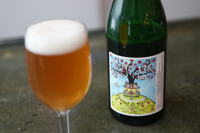 A bottle and glass of the Marius saison is pictured at Forest & Main Brewing Company in Ambler, Pa., on Friday, Feb. 28, 2020.
