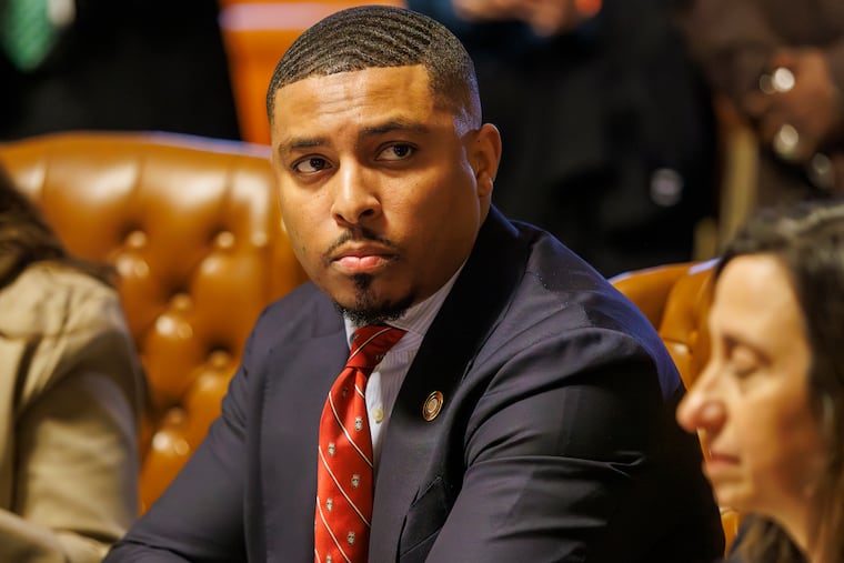 City Councilmember Nicolas O’Rourke attends a caucus meeting ahead of a Council session in March. He authored legislation aimed at bolstering protections for renters.