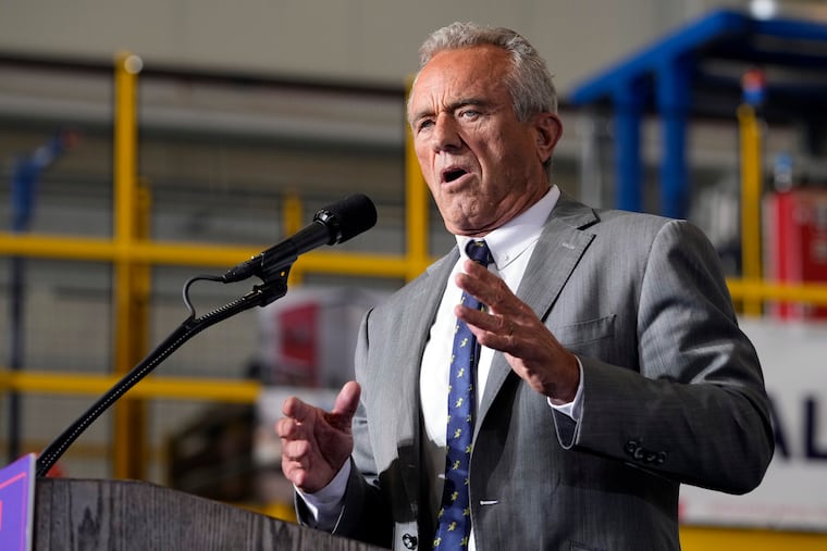 Robert F. Kennedy, Jr., speaks before Republican presidential nominee former President Donald Trump at a campaign event, Sept. 27, 2024 in Walker, Mich.