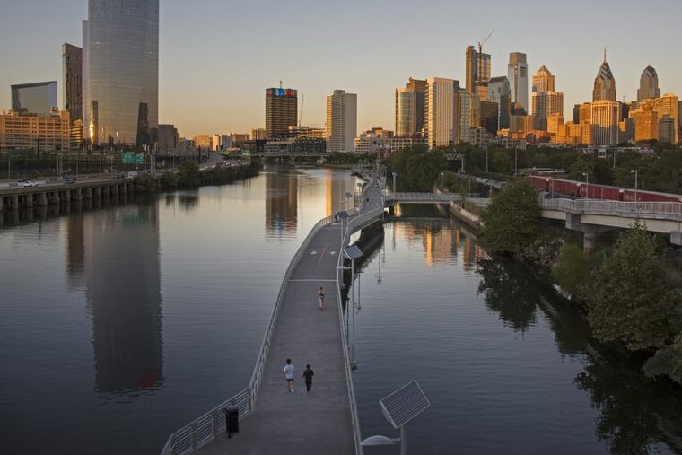 View of the Schuylkill Banks boardwalk, which extended the Schuylkill River Trail from Locust Street to the South Street Bridge.