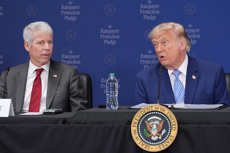 President Donald Trump speaks Thursday at the EPA in Washington, as Energy Secretary Chris Wright listens.
