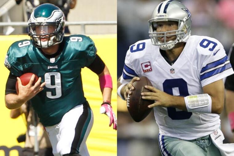 Eagles quarterback Nick Foles and Cowboys quarterback Tony Romo. (Ron Cortes/Staff Photographer) (Tony Gutierrez/AP)