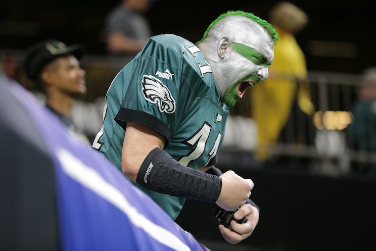 A Philadelphia Eagles fan gets fired up before the Eagles play the New Orleans Saints in the NFL Divisional Round playoff game on Sunday, Jan. 13, 2019 at the Mercedes-Benz Superdome in New Orleans, La. The Eagles lost 20-14, ending their season.