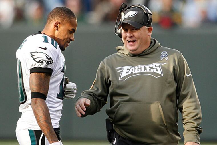 Former Eagles wide receiver DeSean Jackson and head coach Chip Kelly. (Ron Cortes/Staff Photographer)