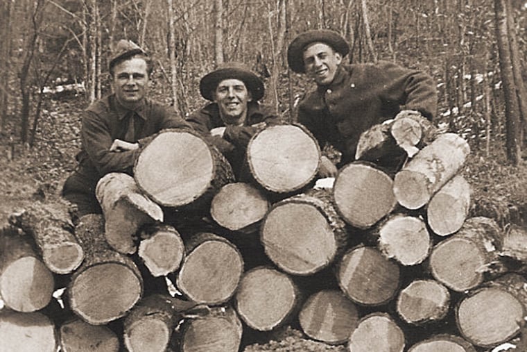 The Civilian Conservation Corps, started in 1933, was one of the most popular New Deal programs that helped lift the United States out of the Great Depression. It sent 3.5 million men between the ages of 18 and 25 into the wilds, where they earned about $30 a month building roads, flood barriers, and campgrounds. Here, members pose with timber in Sizerville, Pa. in an undated photo.