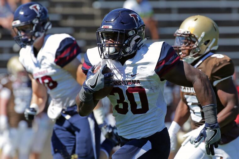 Penn running back Karekin Brooks finds daylight during a game at Lehigh.