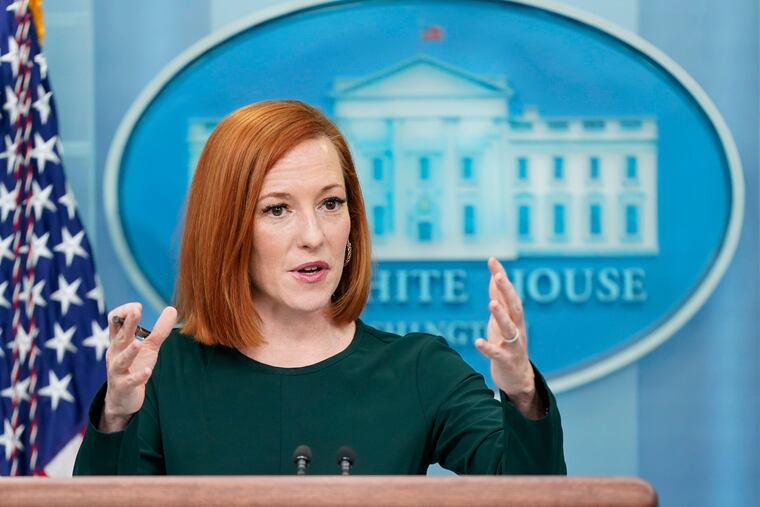 White House press secretary Jen Psaki speaks during a press briefing at the White House.