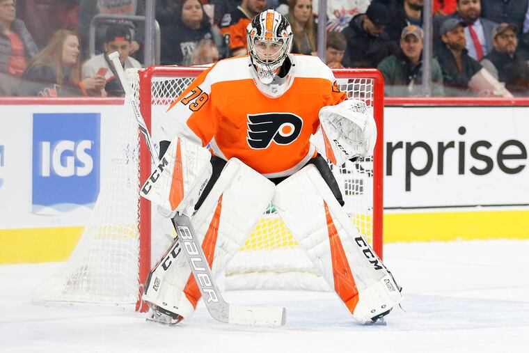 Flyers goaltender Carter Hart, 20, looks like he belongs in the NHL.