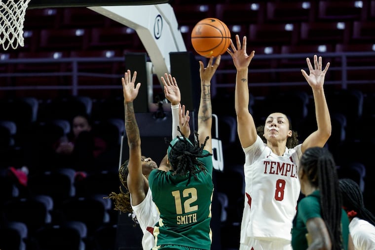 Temple's Jaleesa Molina (8, in action against Charlotte earlier this season) posted a double-double but the Owls fell short.