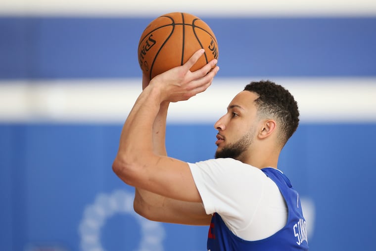 Ben Simmons during a February practice at the Sixers' training complex in Camden.