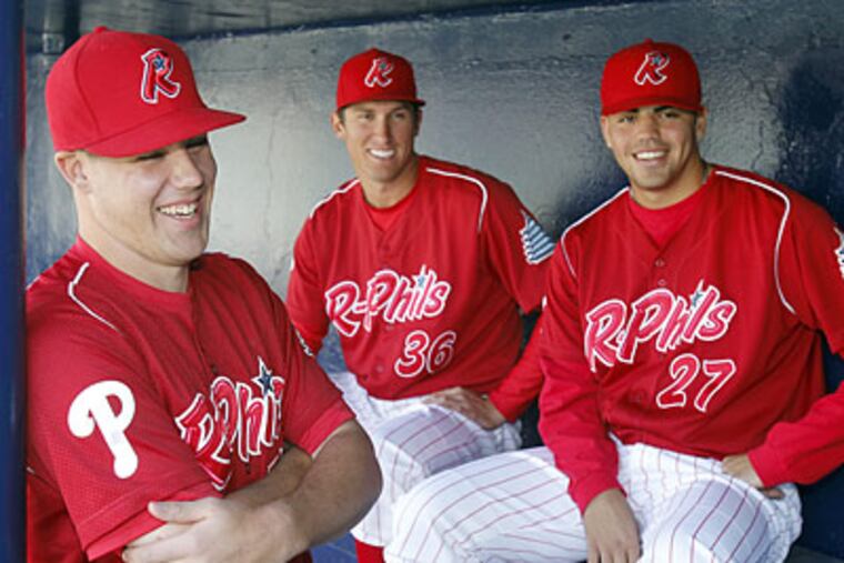 The Reading Baby Aces (from left) are Trevor May, Jonathan Pettibone and Julio Rodriguez. (Akira Suwa / Staff Photographer)