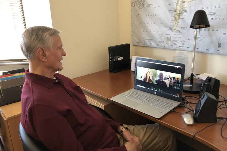 Chris Weeks, 90, talks with Temple student Ximena Trejo-Mora, 20, on Zoom.