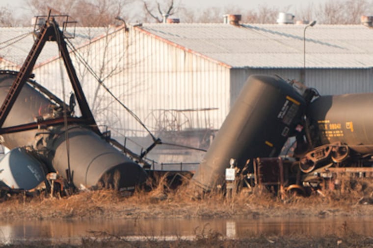 The blocks surrounding Paulsboro train wreck were evacuated and public schools were closed today due to spiking levels of vinyl chloride readings in the area. The accident which happened Friday has displaced hundreds of residents. ( RYAN S. GREENBERG / Staff Photographer )