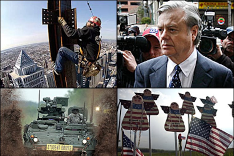 The top stories of the decade for the Philadelphia region include: the city's building boom (clockwise from top left); the conviction of state Sen. Vincent J. Fumo; the crash of United Flight 93 near Shanksville, Pa.; and the deployment of Pa. and N.J. National Guard units. (File photos)