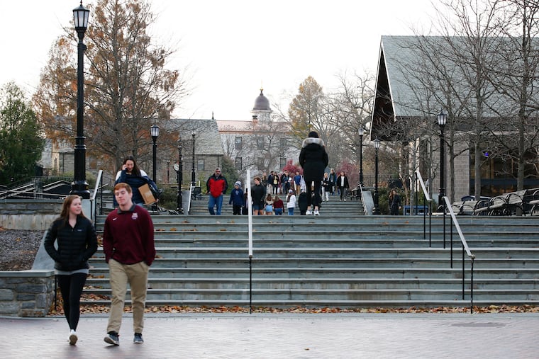 Students and visitors on Villanova University campus in this 2019 file photo. A presentation by the director of the school's counseling center has prompted a letter-writing campaign to Villanova.