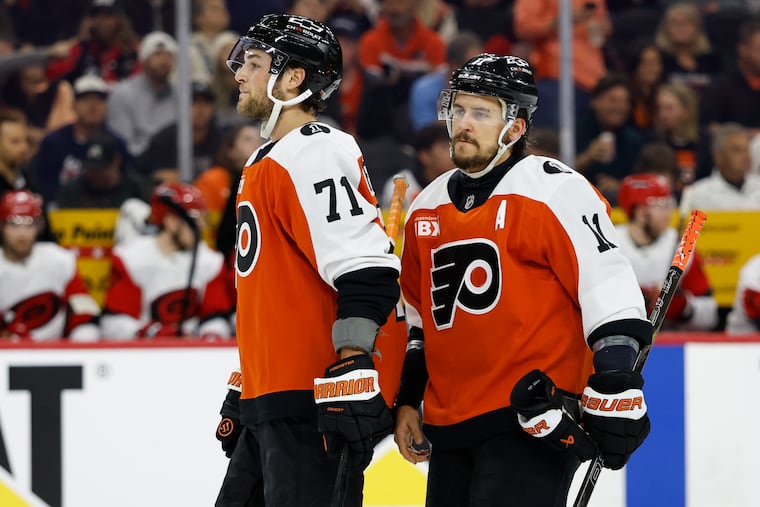 Despite falling to the Hurricanes in the postseason, right wing Travis Konecny (right) and Tyson Foerster are among those who could help take the Flyers to new heights.