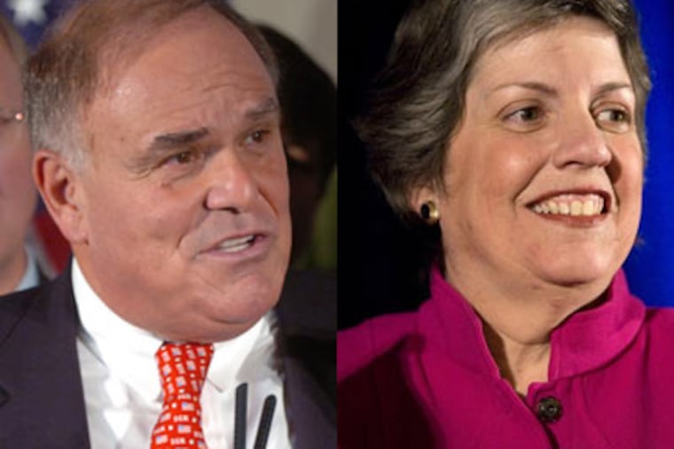 Pennsylvania Gov. Ed Rendell and Arizona Gov. Janet Napolitano. (Sarah Glover / Staff Photographer and AP)