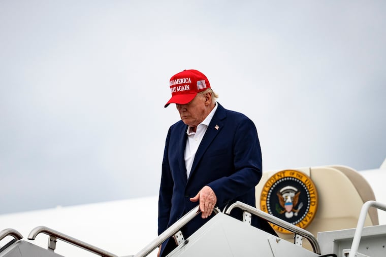 President Donald Trump arrives at Joint Base Andrews in Maryland, Aug. 16, 2026. On Monday, the day his already crumbling deal with Iran officially ended, President Trump lashed out at American ally Oman, repeating a threat to bomb the country if it interferes with U.S. negotiations with Iran.