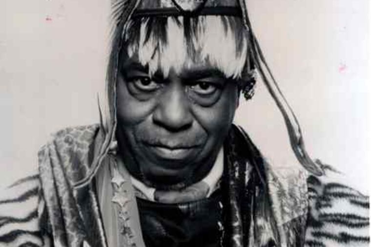 Sun Ra in a publicity photograph from the early 1990s and, at right, some of the artwork from the exhibition. The exhibition offers an extraordinary glimpse into the early career of a man who was a musician, composer, entrepreneur, utopian thinker, and black-culture icon.