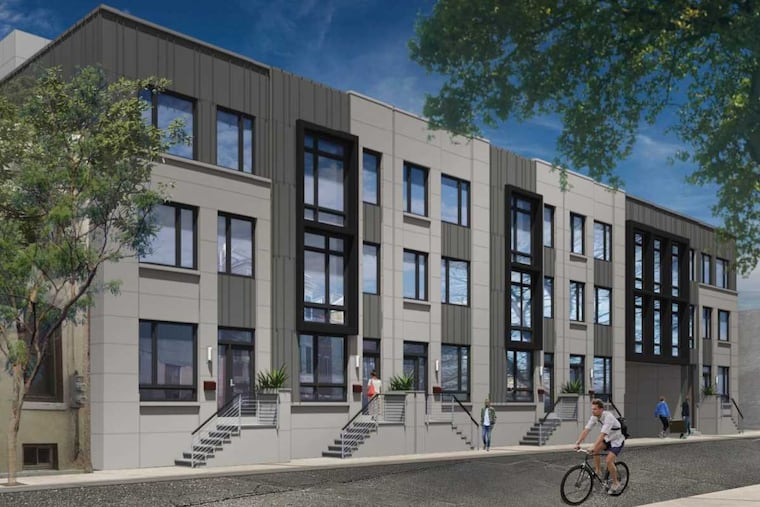 Artist's rendering of townhouses on Kater Street that are part of the planned Royal residential complex, which is to incorporate the facade of the historic Royal Theater on its South Street-facing side.