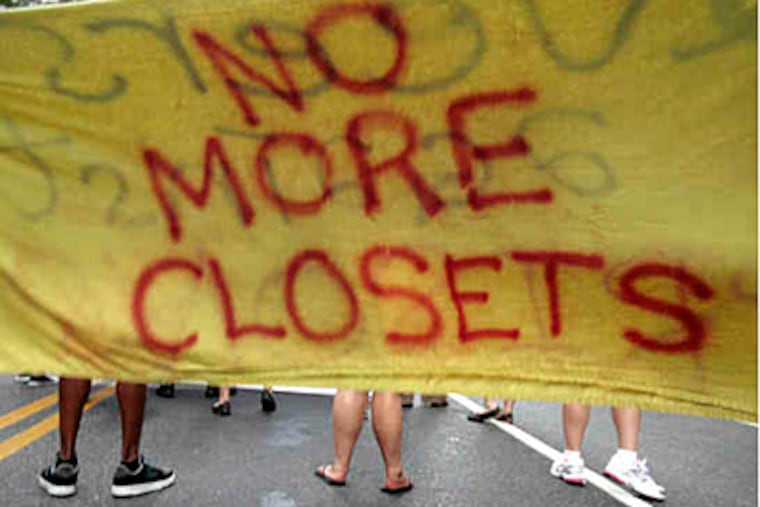 A banner on Market Street during Philadelphia's 22d annual Gay Pride Parade. (Elizabeth Robertson / Staff)