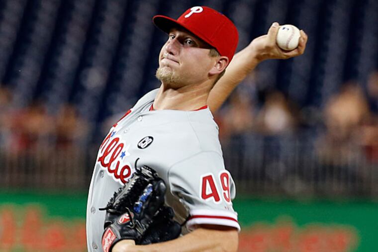 Ethan Martin throws during the eighth inning of a baseball game against the Washington Nationals at Nationals Park Tuesday, June 3, 2014, in Washington. The Nationals won 7-0. (Alex Brandon/AP)