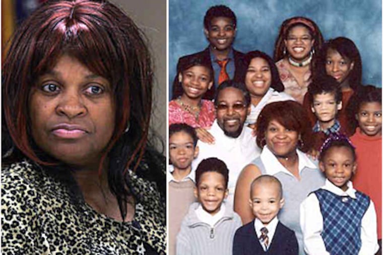 Vanessa Jackson, seen here in court in 2005, is to be freed today from prison. At right, a family portrait, including the four severely emaciated brothers, prior to the arrests of Raymond and Vanessa Jackson. (David M Warren / File photos)