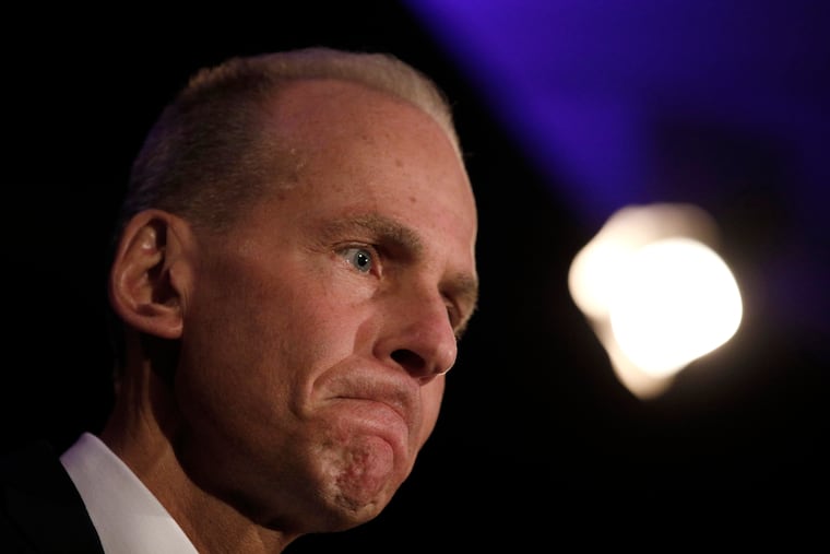 Boeing Chief Executive Dennis Muilenburg speaks during a news conference after the company's annual shareholders meeting at the Field Museum in Chicago, on Monday, April 29, 2019. (AP Photo/Jim Young, Pool)