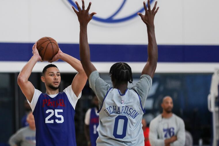 Ben Simmons (25) had extremely vocal at Wednesday's training camp practice.