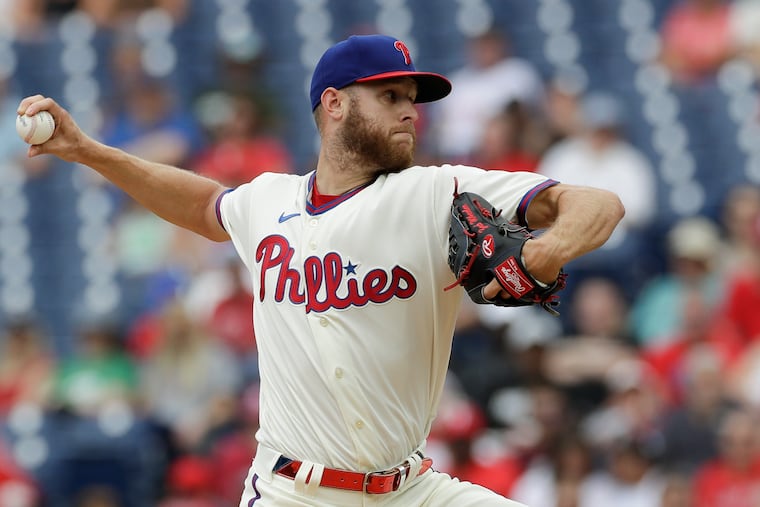 Phillies pitcher Zack Wheeler throws the baseball against the Miami Marlins on Sunday, July 18, 2021 in Philadelphia.