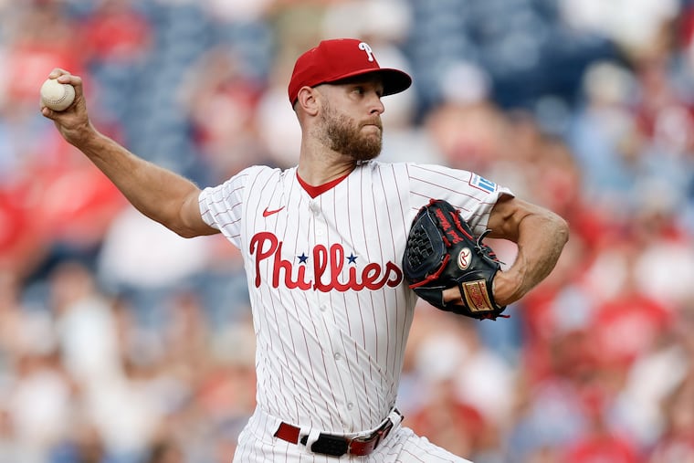 Phillies pitcher Zack Wheeler finished with 10 strikeouts over eight innings against the Padres on Monday night.