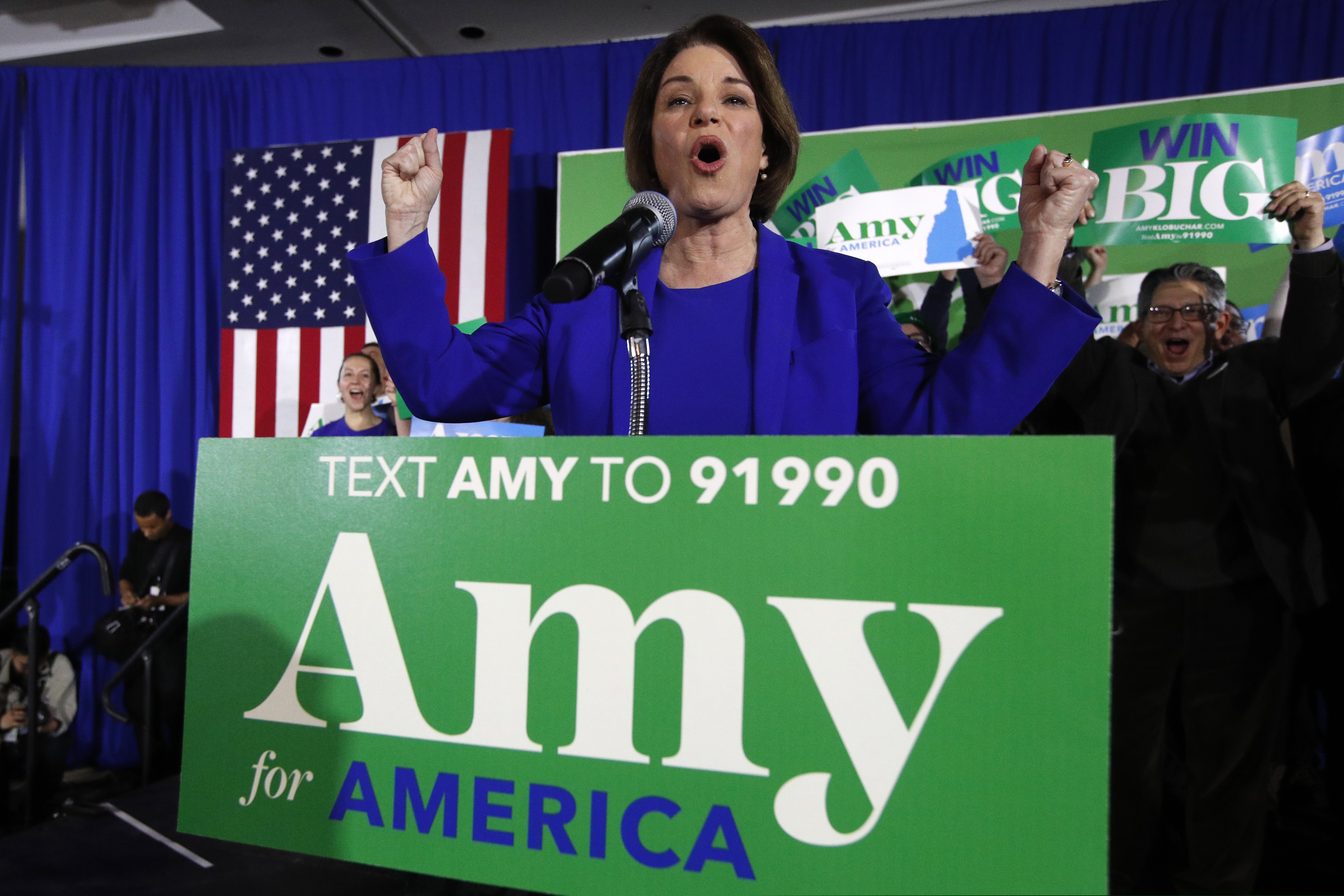 Democratic presidential candidate Sen. Amy Klobuchar, D-Minn., speaks at her election night party, Tuesday.