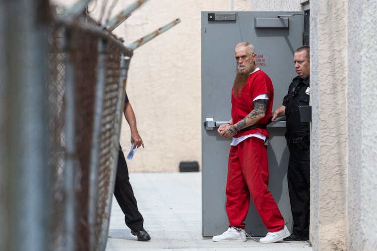 Wilbert Rosado Ruiz, seen here after his preliminary hearing in 2024, is on trial this week for allegedly murdering two of his coworkers at Delaware County Linen in Chester.