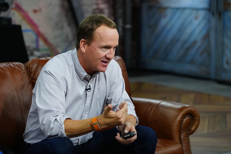 Hall of Famer Peyton Manning speaking during ESPN's alternate telecast of "Monday Night Football."