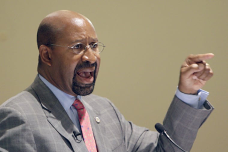 Mayor Nutter spoke out against flash mobs Sunday at Mount Carmel Baptist Church on Race Street, his home church of 25 years. (David Maialetti / Staff Photographer)