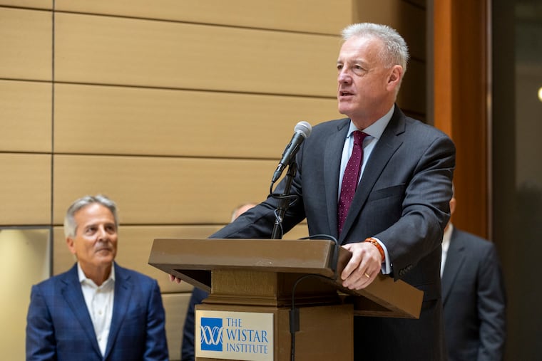 Dario Altieri, president and CEO of the Wistar Institute, speaks at a ribbon-cutting ceremony in September. Altieri recently signed a letter with other biomedical research institutions urging Congress to increase funding to the National Institutes of Health.