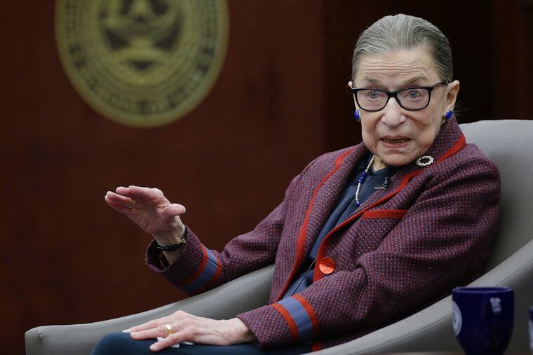 U.S. Supreme Court Justice Ruth Bader Ginsburg, seen here in Jan. 2018, is recovering at the hospital after falling Wednesday night and breaking three of her ribs.