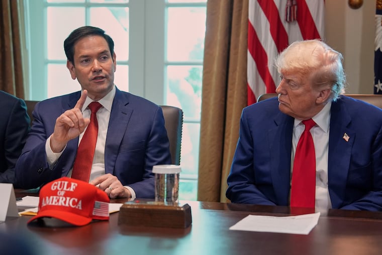 Secretary of State Marco Rubio speaks during a cabinet meeting at the White House on Wednesday, April 30, 2025.