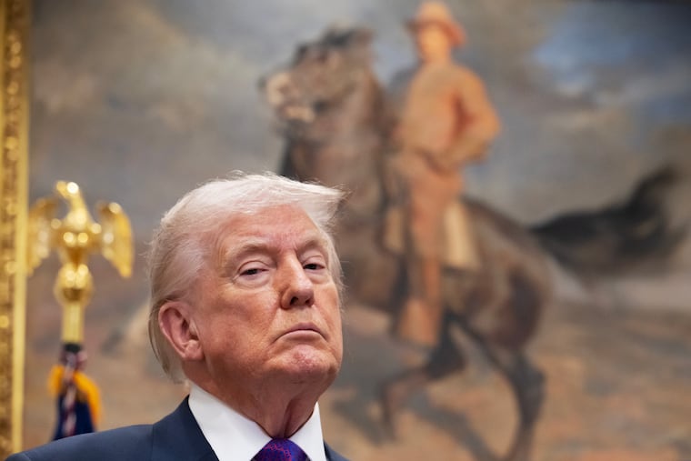 President Donald Trump is pictured inside the Roosevelt Room on Thursday.